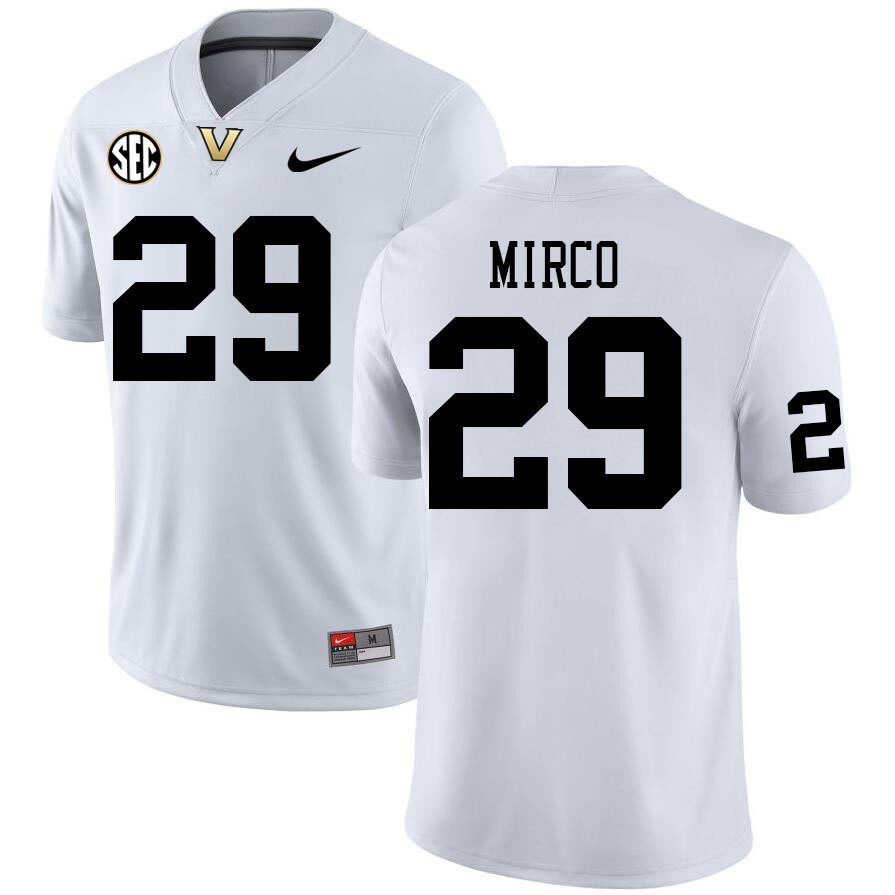 Vanderbilt Commodores #29 Jesse Mirco College Football Jerseys Stitched Sale-White